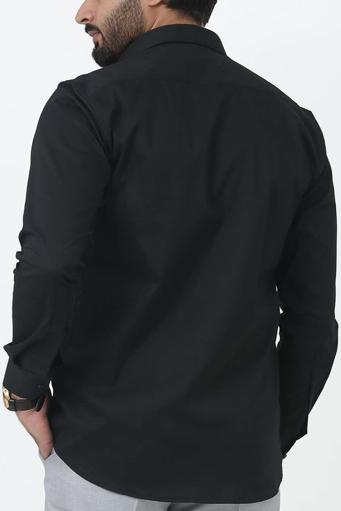 Veshbhoshaa Bluebird Men'S Black Cotton Lycra Formal Shirt